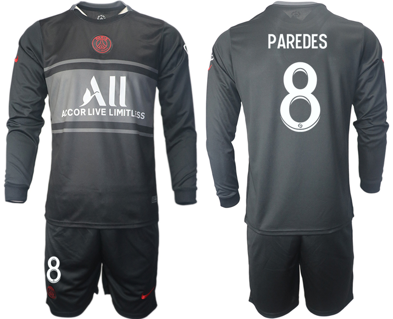 Men 2021-2022 Club Paris St German Second away black Long Sleeve #8 Soccer Jersey->paris st german jersey->Soccer Club Jersey